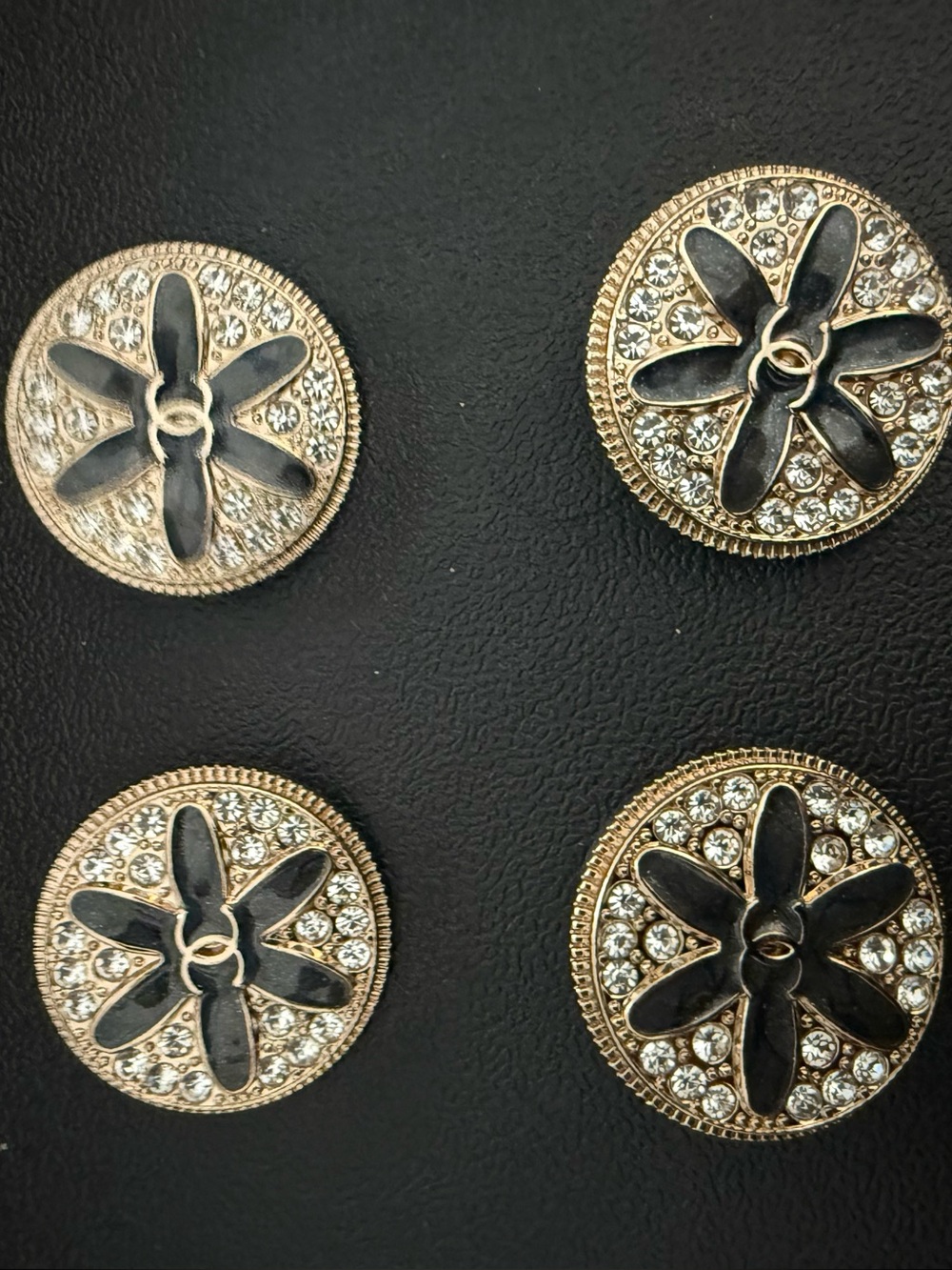Preloved Set of 4 Chanel Gold and Black Floral buttons